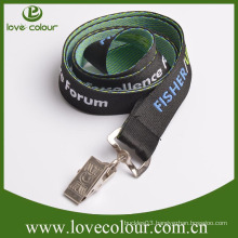 Polyester custom black and green woven lanyard with metal clip